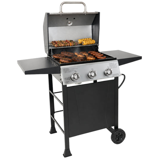 Grill Boss 27,000 BTU 3 Burner Gas Grill with Wheels, Cover, and Side Shelves