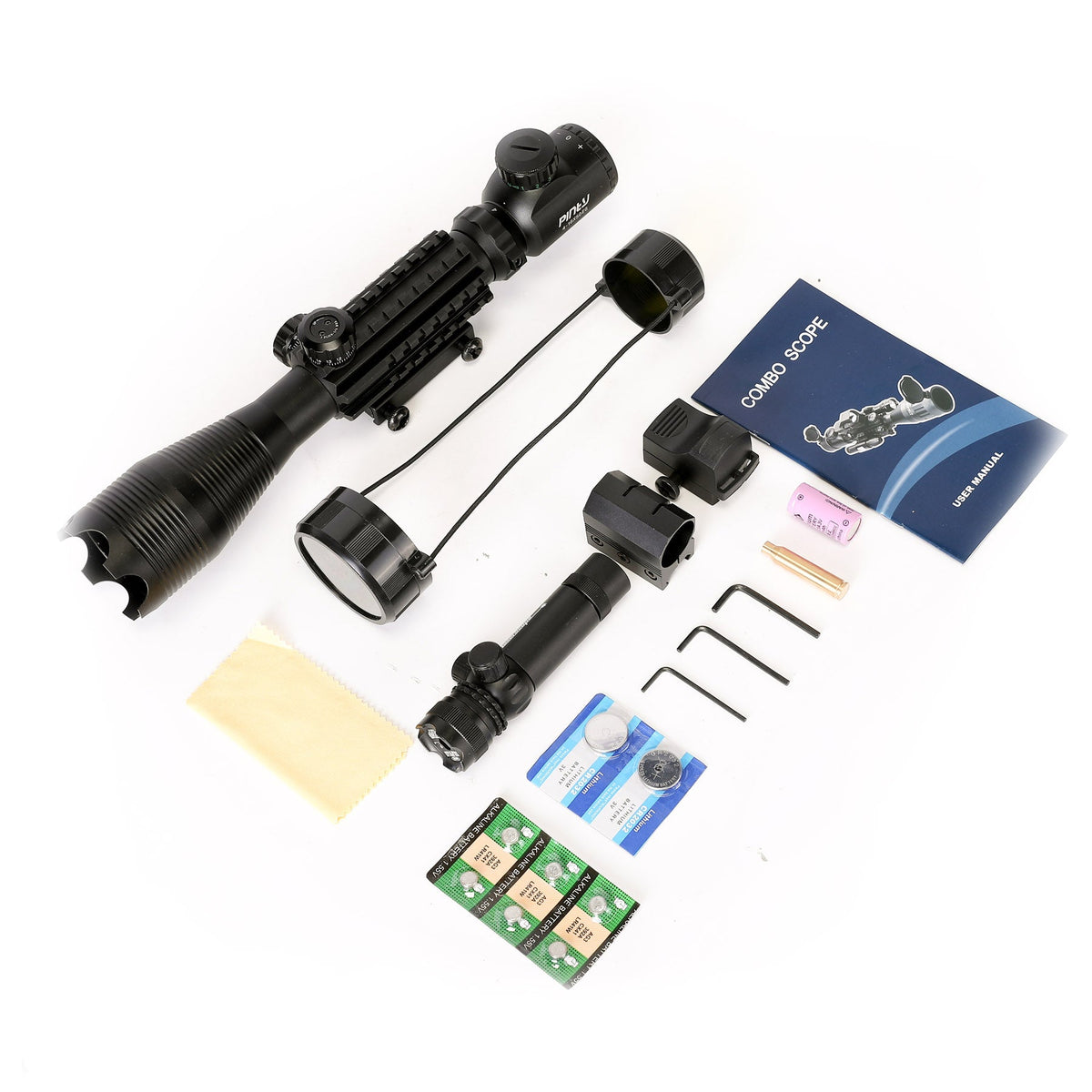 Pinty 4-in-1 Rifle Scope Combo, 4-16*50mm Rangefinder Scope, Green Laser, Red Dot Sight, Boresighter
