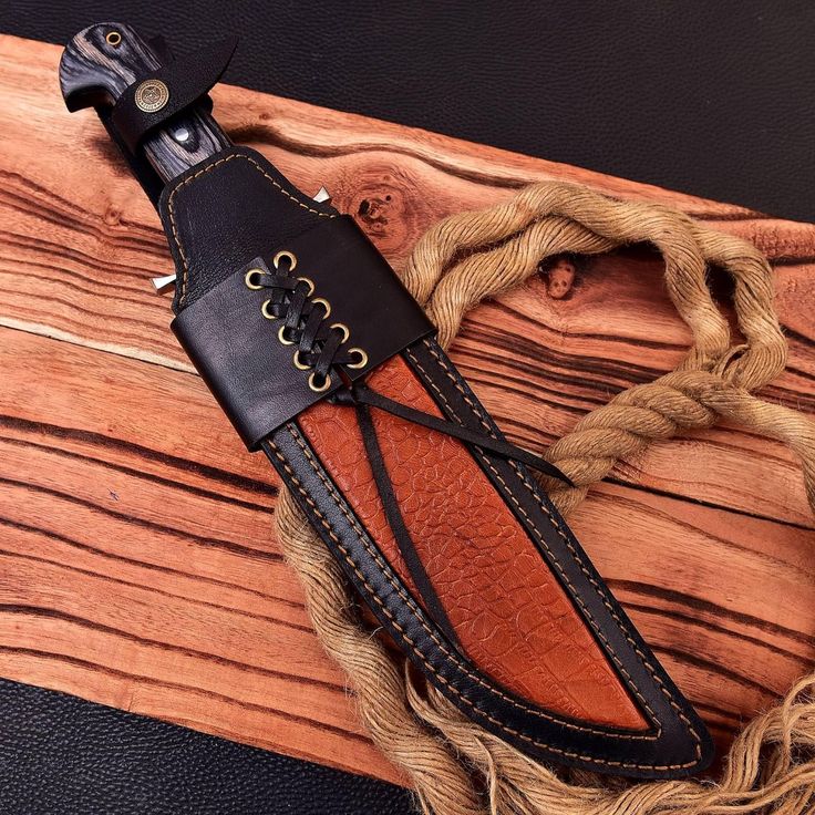 KBS Knives Wild Frontier: Hunting Bowie Knife with D2 Steel Blade, Exotic Wood Handle, Steel Guard, and Leather Sheath