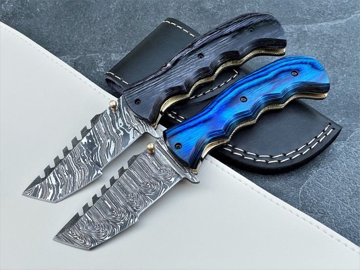 KBS Knives Deal of 2 Tactical Folding Exotic Pocket Knives – Custom Handmade Damascus Steel Blades, Exotic Pakka Wood Handles