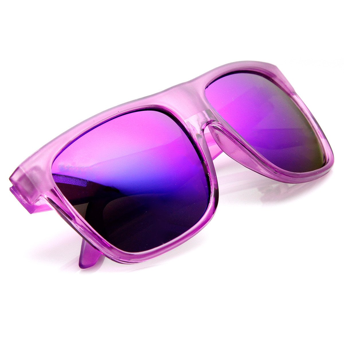 zeroUV - Frosted Retro Flat Top Candy Color Mirrored Lens Sunglasses 8610