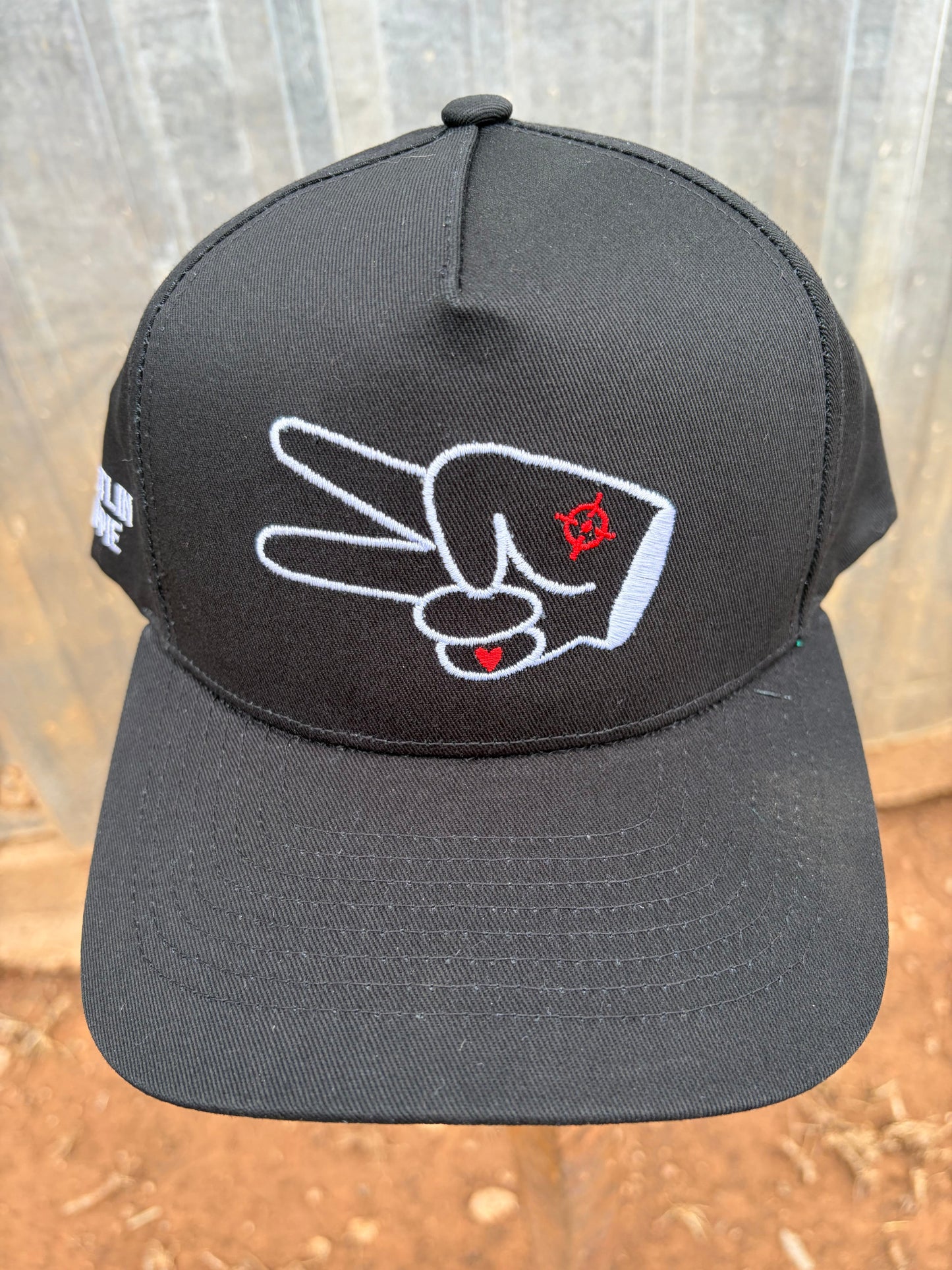 Hustlin Hippie PL Series 5 Panel Curved Bill Snapback Hat- SOLID BLACK- WHITE LOGO w/ Bold Style