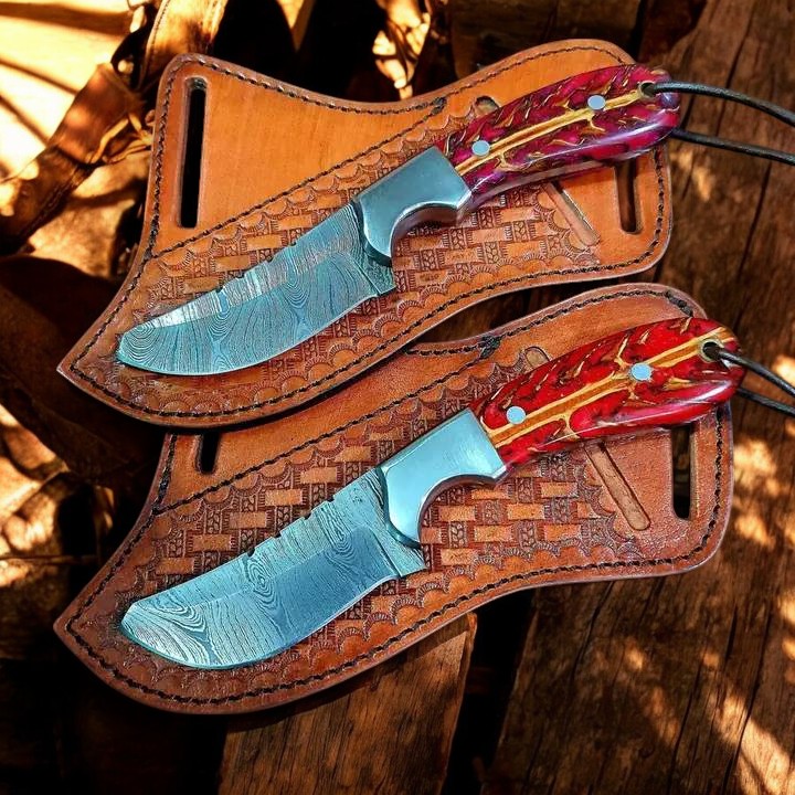 KBS Knives 8" Damascus Ranch Knives and sheaths with Epoxy Pine Cone