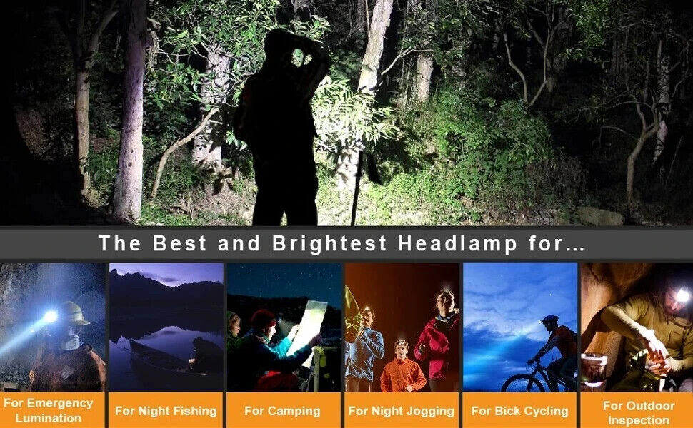 MUCITUP T6 Rechargeable LED Headlamp, Zoom Focus, 4 Modes, USB-C, IP55, Black/Red