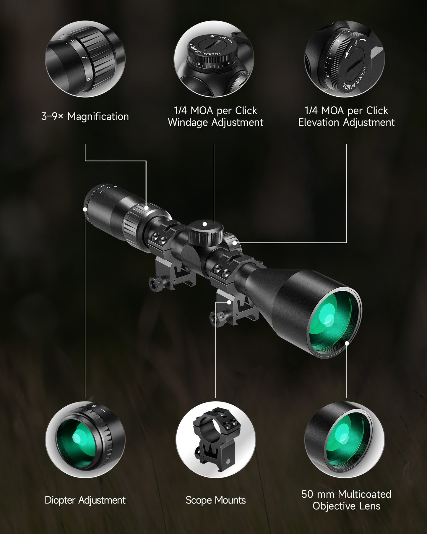 Pinty Scopes Multicoated Lens Optical Sights for Rifles Scope