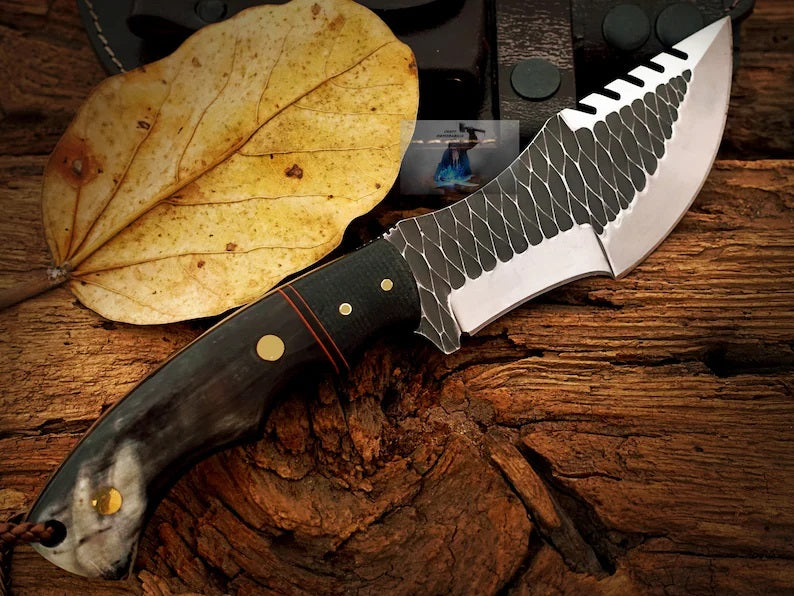 KBS Knives D2 Forged Tool Steel Handmade Tom Brown Tracker Knife with Buffalo Horn and Canvas Handle - For Hunting, Camping, and Outdoor Activities