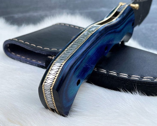 KBS Knives Tactical Defender Folding Pocket Knife – 8" Custom Handmade Damascus Steel Blade with Exotic Pakka Wood Handle