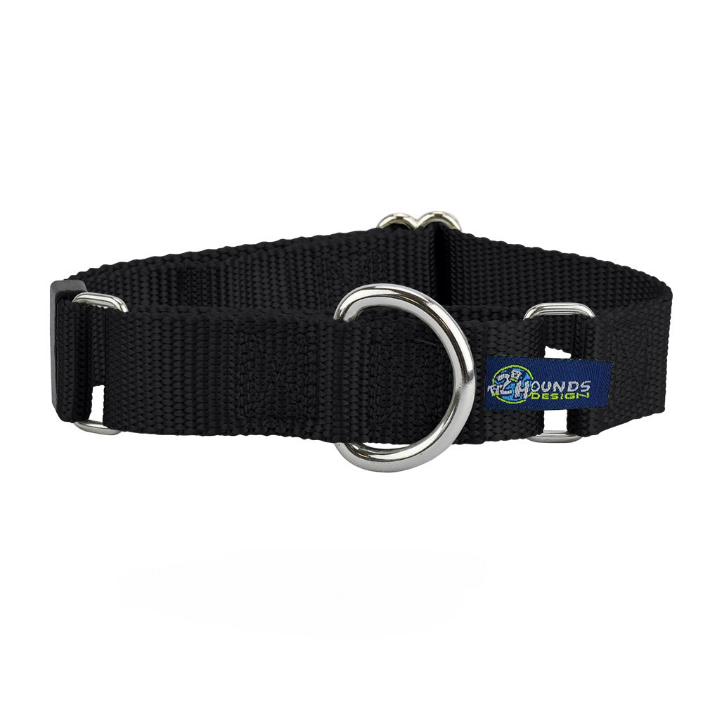 2 Hounds Design 5/8″ and 1″ Black Nylon Martingale Dog Collar