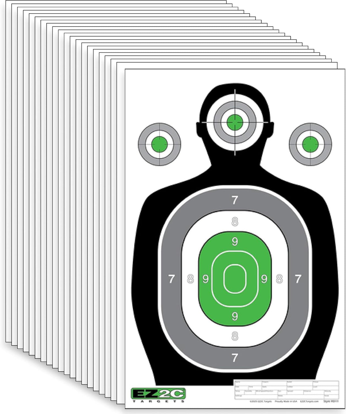 100 EZ2C 12"x18" Green Silhouette Paper Shooting Target, Premium USA Made Peel-Off Pad of 100