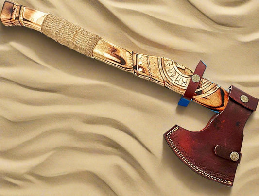 KBS Knives Norse Axe with Custom Handmade Forged 1095 Steel Blade and Hand Engraved Ash Wood Handle – Odin’s Edge