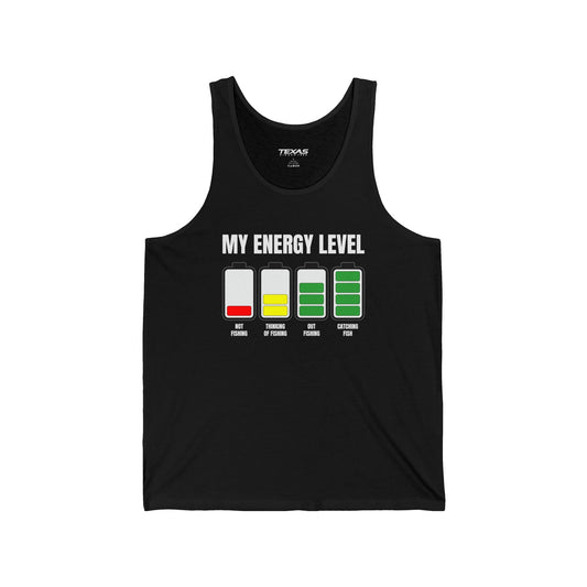 Texas Rigged Tees My Energy Level — Unisex Cotton Tank