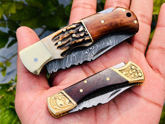 KBS Knives Pair Of Damascus Blade Edc Folding Knives