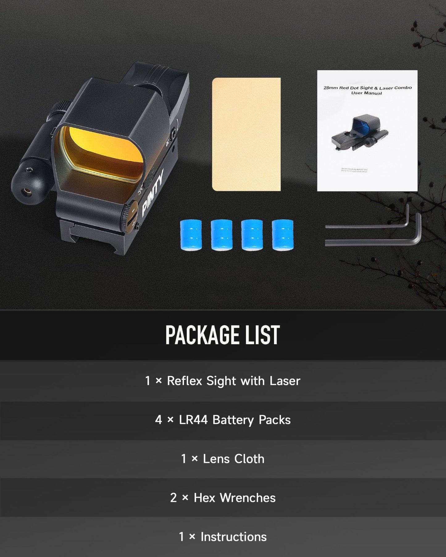 Pinty Scopes 1x28mm Reflex Sight Green Laser Combo, 3 MOA Red Dot Sight with 5 Brightness Levels