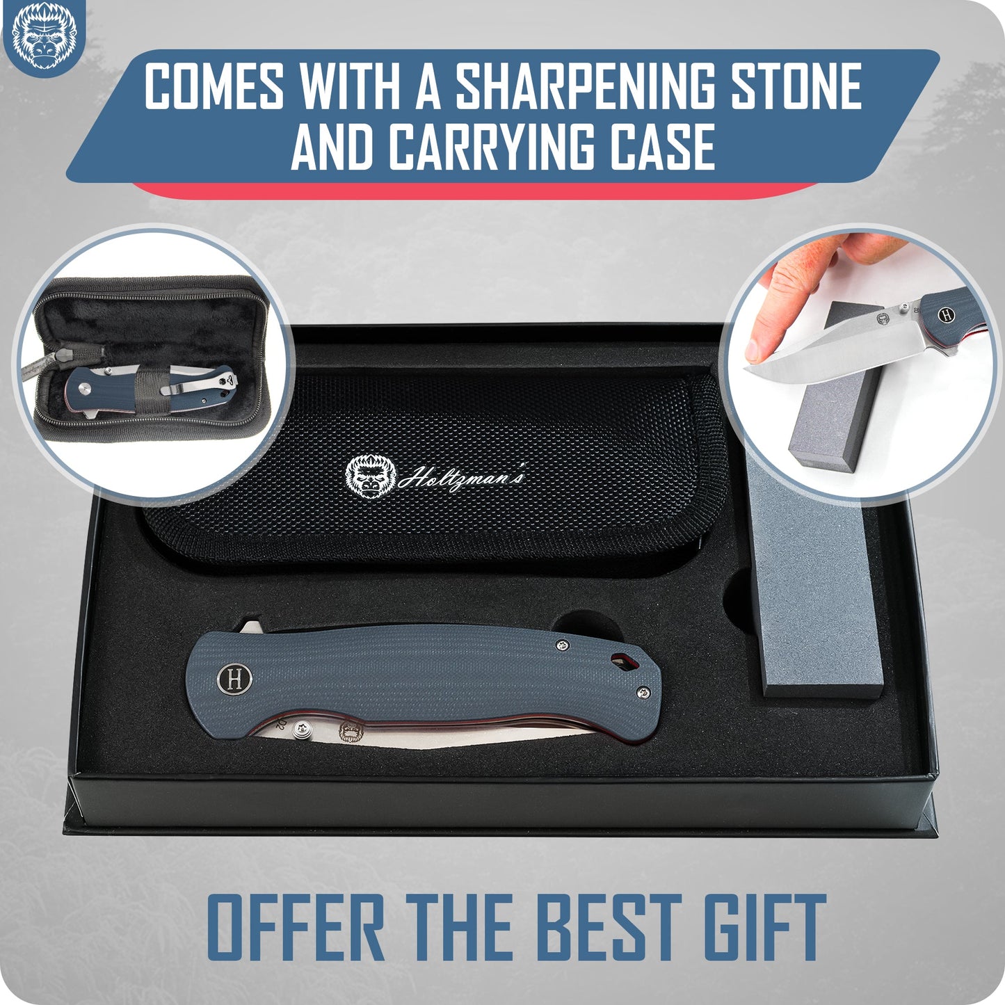 Holtzman's Gorilla Survival The Wrangler Folding Pocket Knife Giftset for Men and Women (Silver and Red)