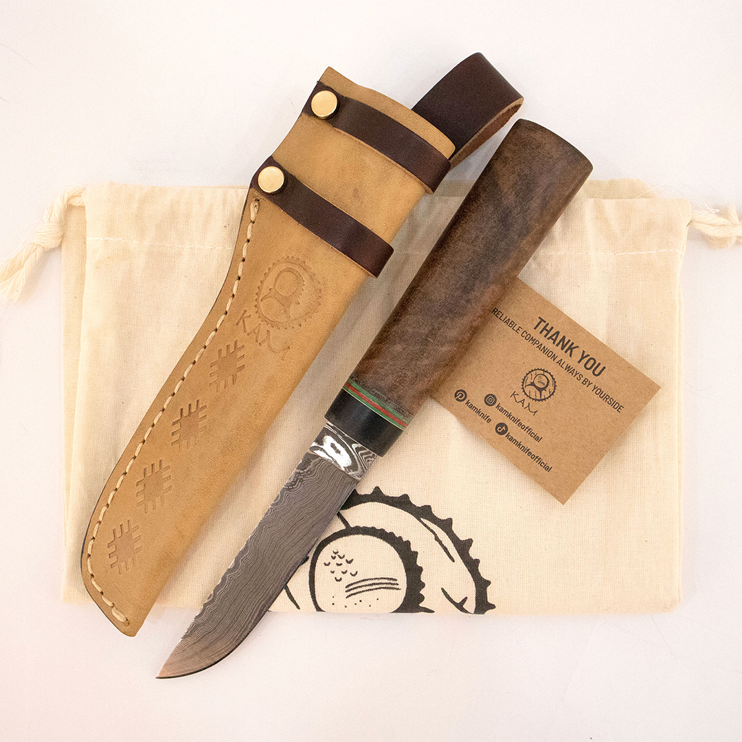 Kam Knife - P10 - Maun Wood G Micarta Handle - Fixed Blade Flat