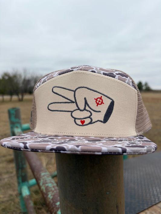 Hustlin Hippie PL Series 7 Panel Mesh Snapback- TAN/CAMO- GREY LOGO w/ BOLD style