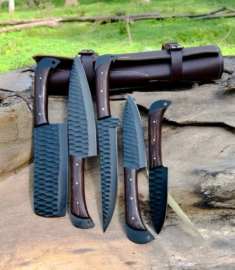 Texan Knives Best Budget Knife Set – Forged Stainless Steel Blade with Wenge Wood Handle & Leather Sheath