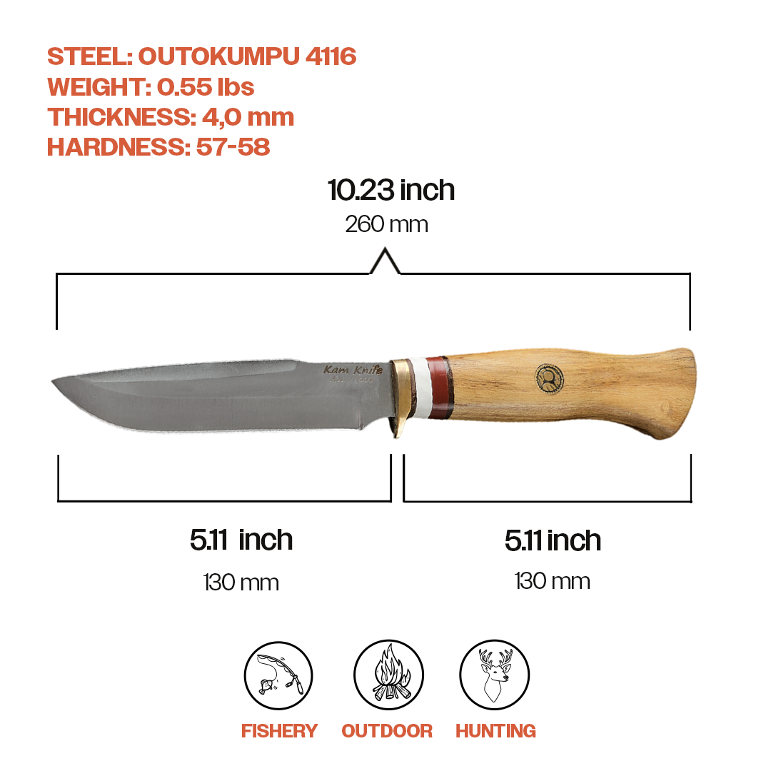 Kam Knife - A20 - Accacia Wood Handle - Fixed Blade