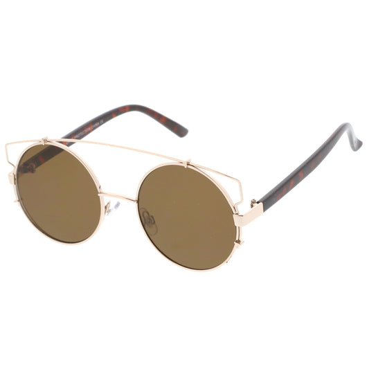 zeroUV Retro Modern Oversize Round Flat Lens Crossbar Sunglasses A540