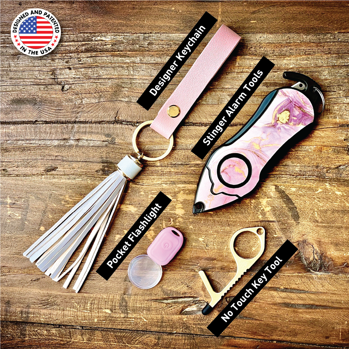 Stinger Survival Tools Personal Alarm Keychain Safety Emergency Tool (Pink Marble)