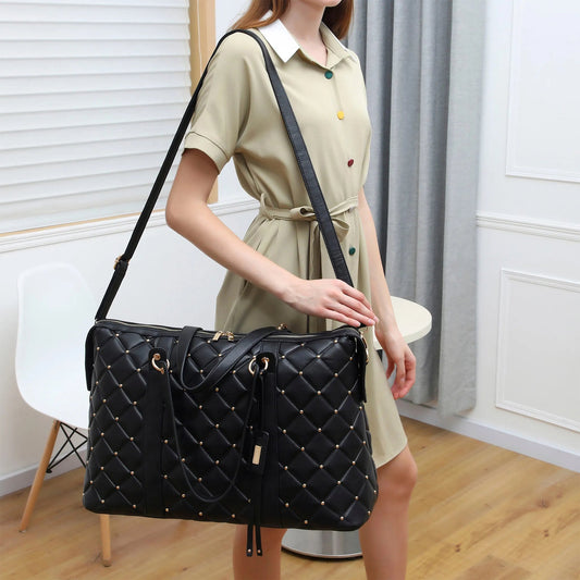 Badgley Mischka Diamond Quilted Vegan Leather Weekender Tote Bag