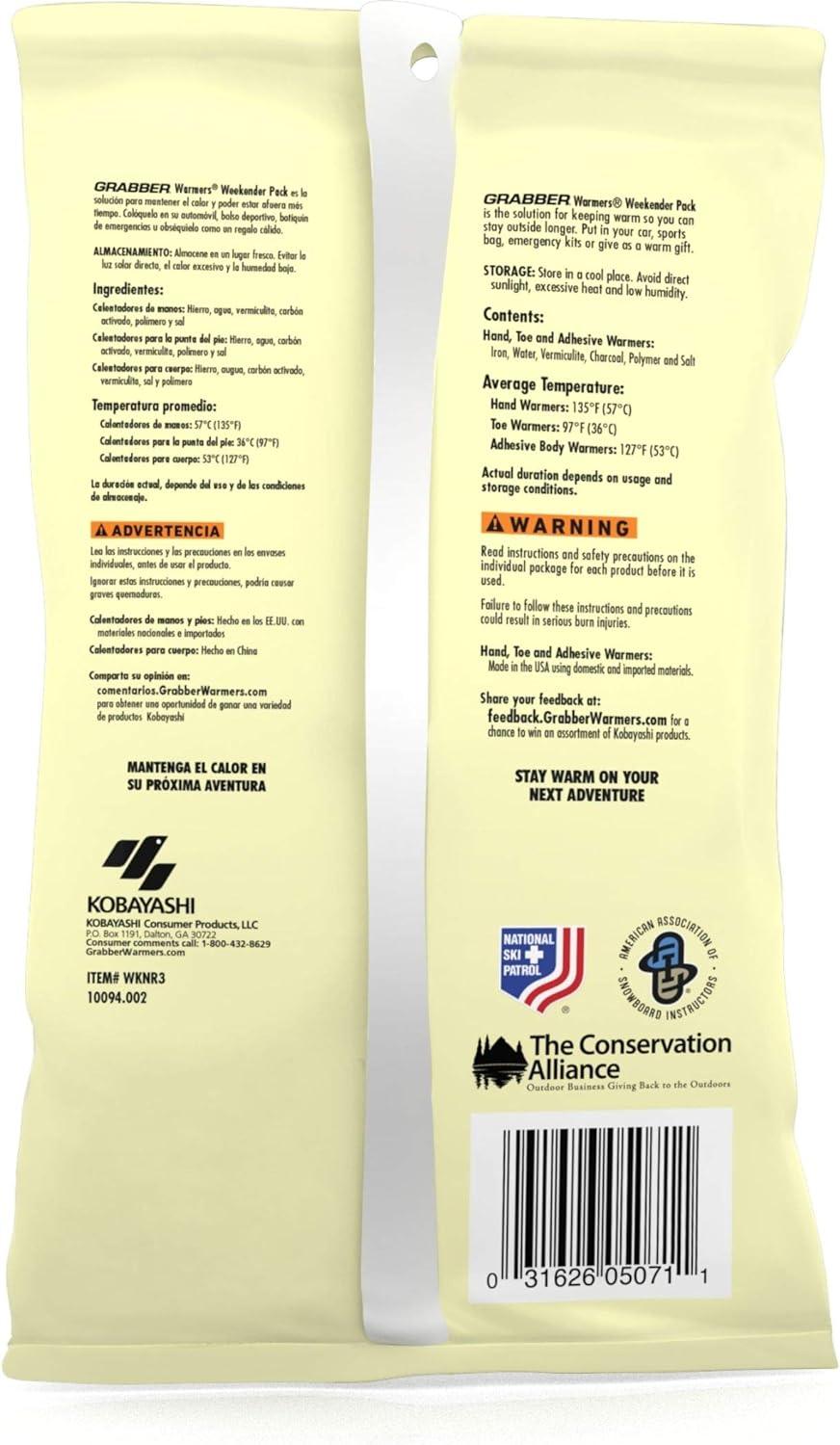 TRAPSKI Grabber Warmers Weekender Multi-Warmer Pack, 2 Pair Hand, 2 Pair Toe, 2 Peel N' Stick Body Warmers, 6-Count