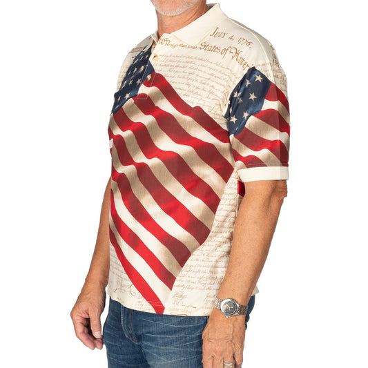 The Flag Shirt Men's Patriotic American Waving Flag 100% Cotton Polo Shirt