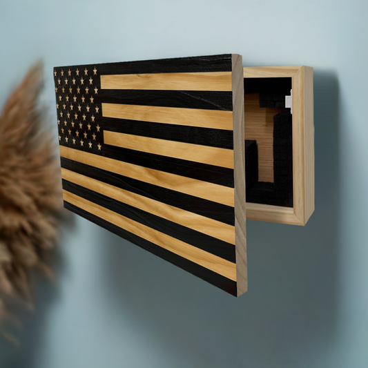Bellewood Designs - American Flag Decorative & Secure Wall-Mounted Gun Cabinet (Black)