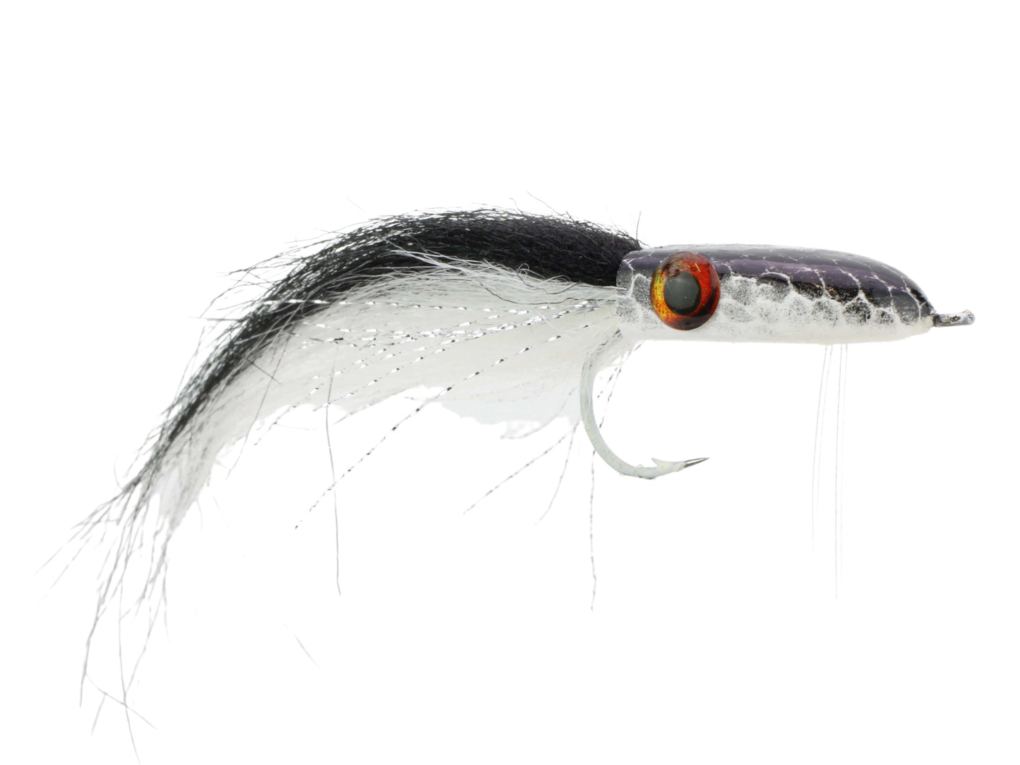 Wild Water - Black and White Snake Head Popper, Size 2/0, Qty. 2