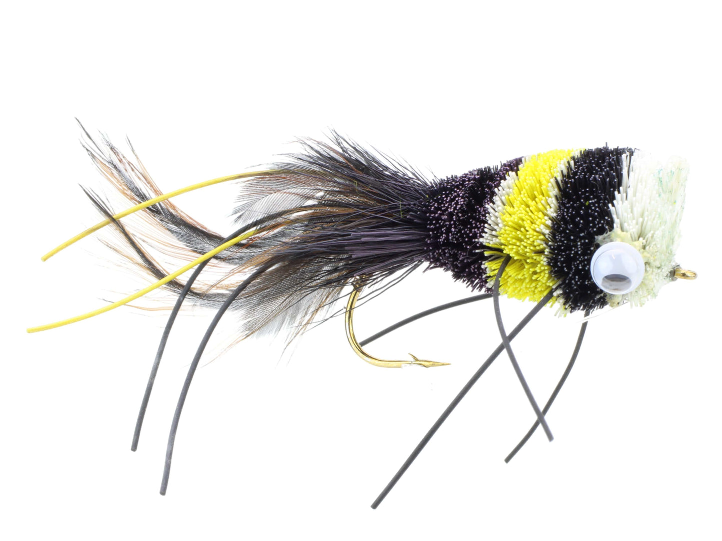 Wild Water - Black, Yellow and White Deer Hair Bass Bug, Size 2, Qty. 2