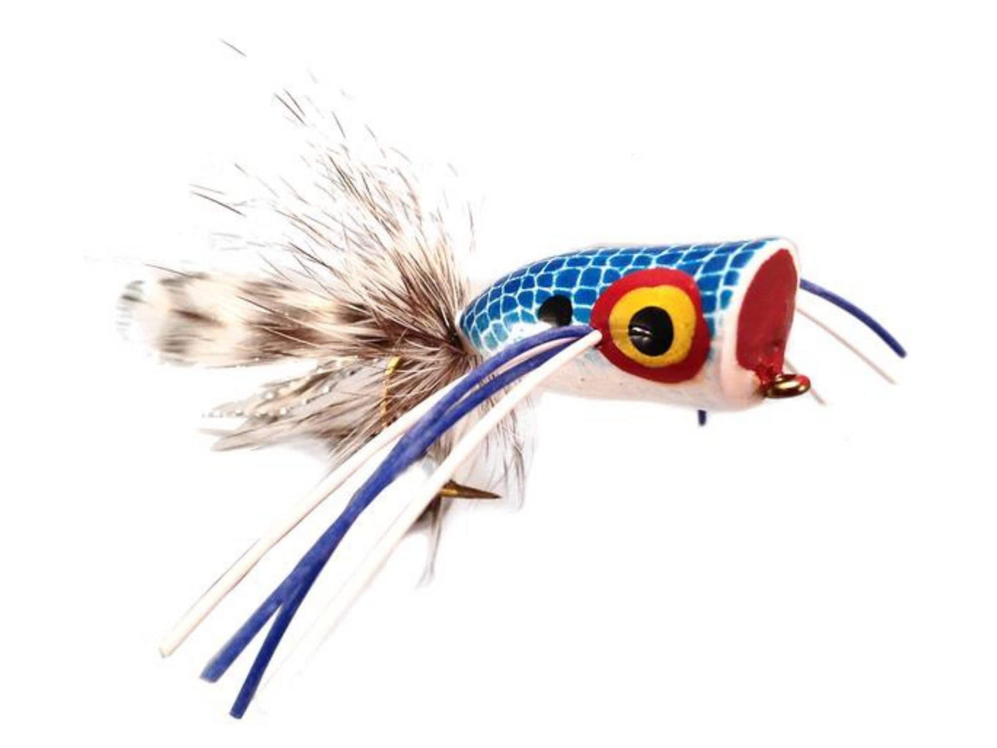 Wild Water - Blue and White Bass Popper, Size 2, Qty. 4