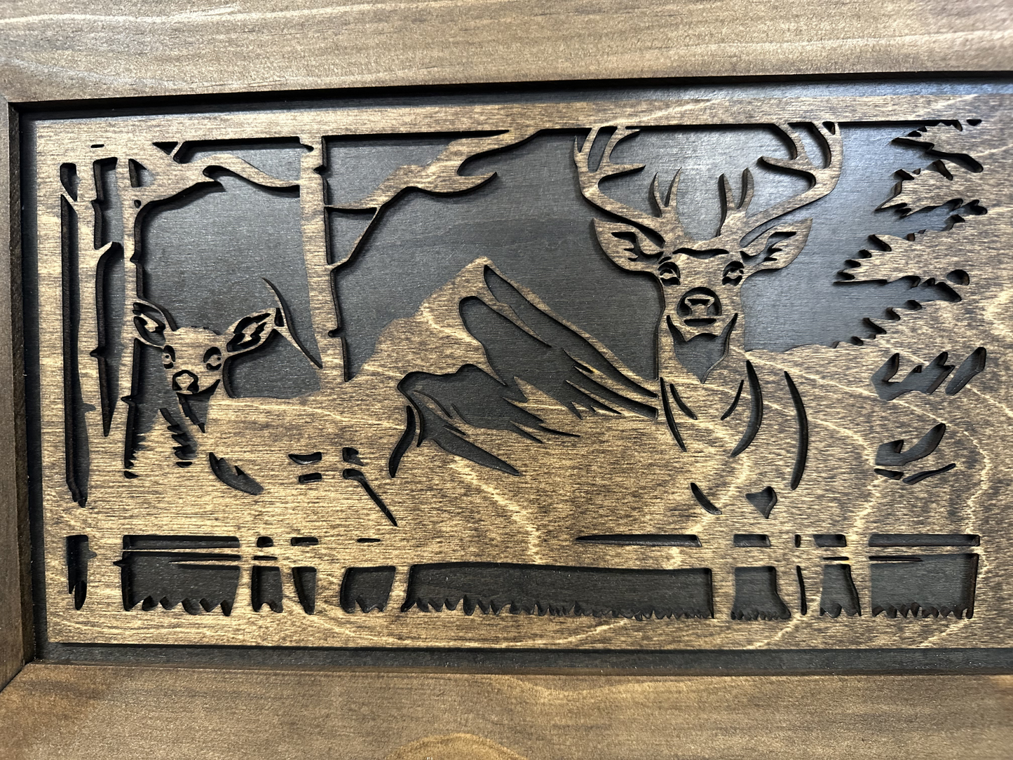 Bellewood Designs - Buck and Doe in The Woods Gun Concealment Furniture - Handcrafted Hidden Gun Storage Wall Decor - Hidden Gun Shelf with Magnetic Lock for Quick Access