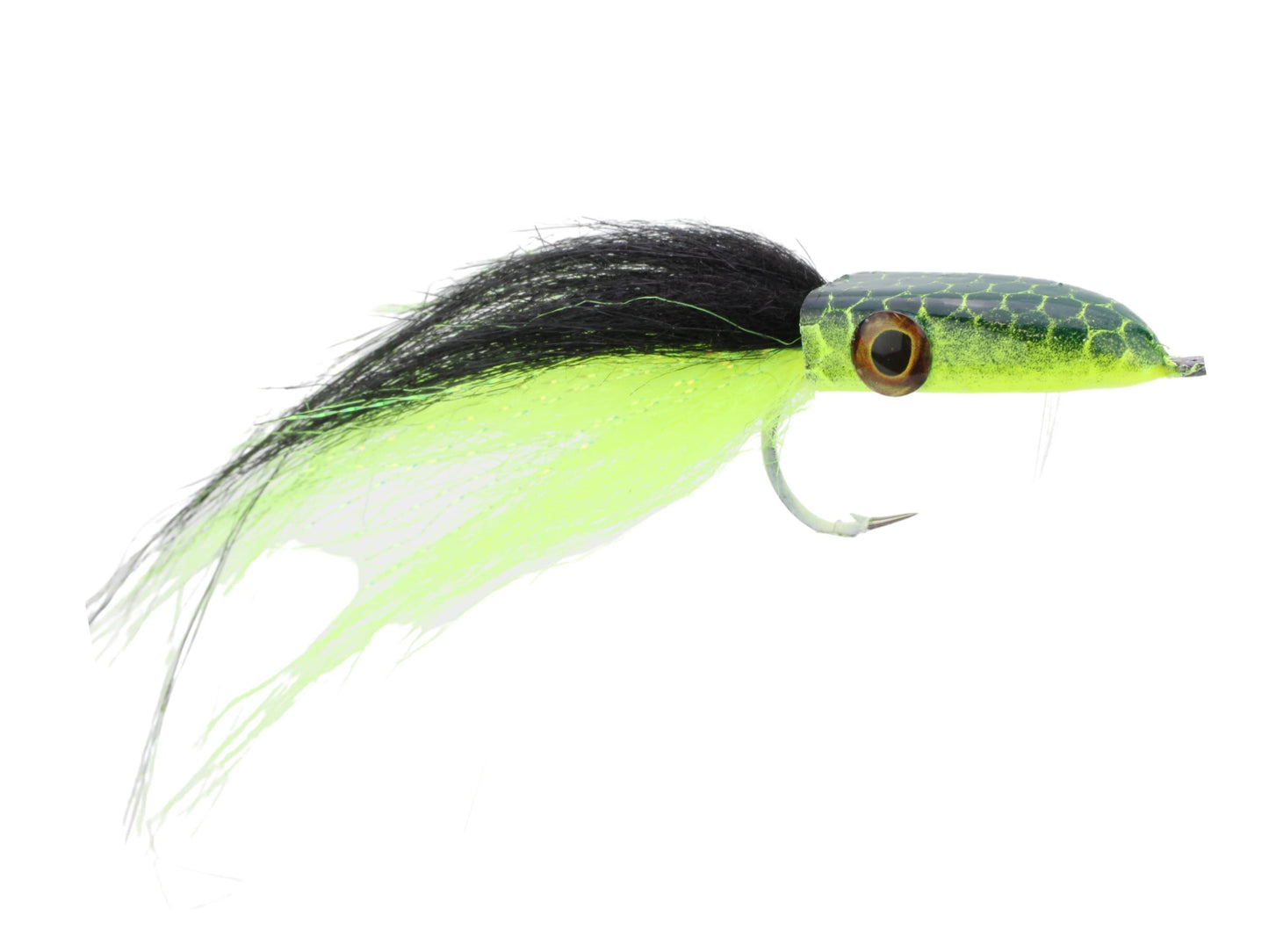 Wild Water - Black and Chartreuse Snake Head Popper, Size 2/0, Qty. 2