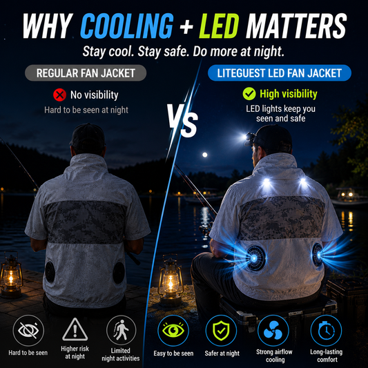 LITEGUEST Cooling Fan Jacket with LED Light Stay Cool for Outdoor