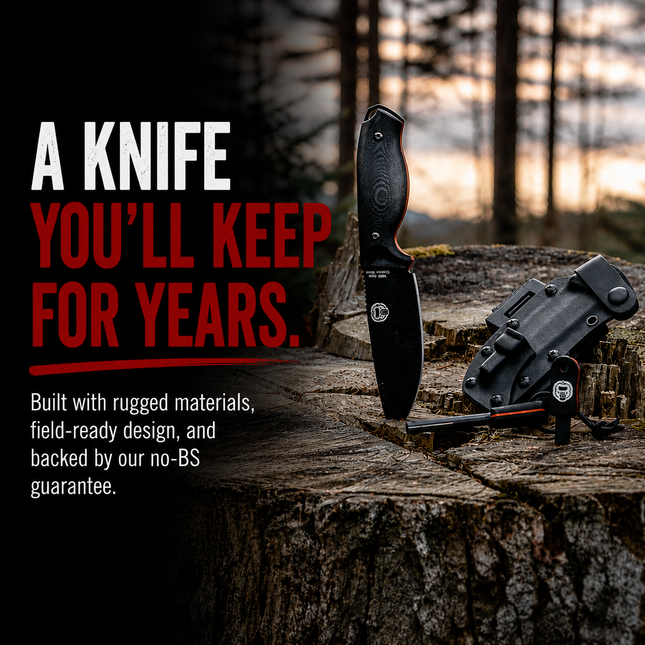 Holtzman's Gorilla Survival "The Bloodline" 1095 High Carbon Steel Bushcraft Survival Knife Gift Set