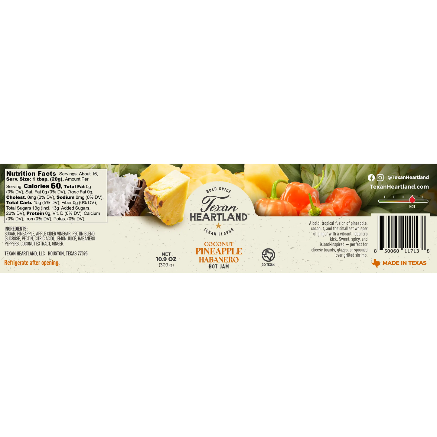 Texan Heartland Coconut Pineapple Habanero Hot Jam