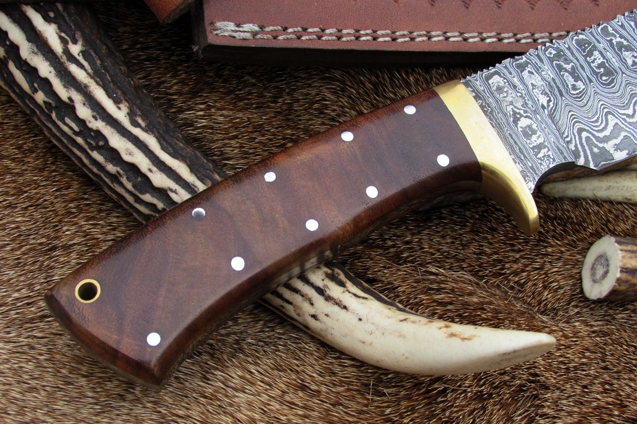 KBS Knives Full Tang Hunter Bowie Knife with Custom Handcrafted Damascus Steel Blade & Rosewood Handle - 17 Inches