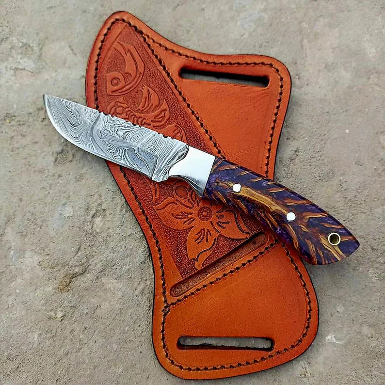 Texan Knives Custom Handmade Fixed Blade Cowboy Knife – Damascus Steel Pine Cone Handle