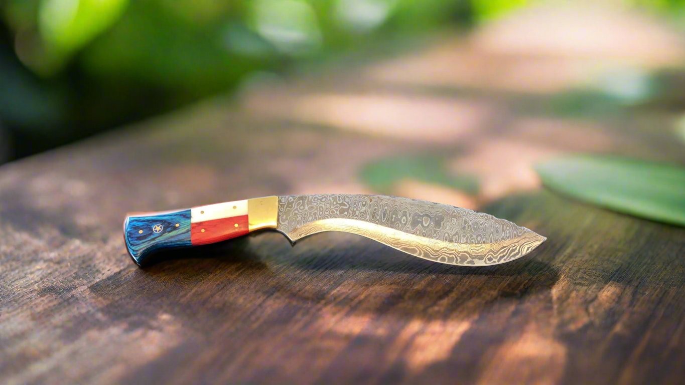 KBS Knives Custom Kukri Damascus Knife | Texas Flag Handle