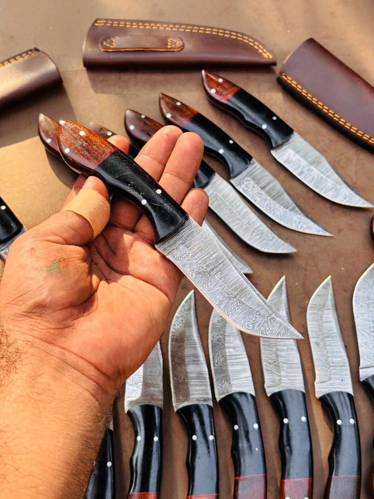 Texan Knives Custom Handmade 4.5-Inch Damascus Steel Skinning Knife