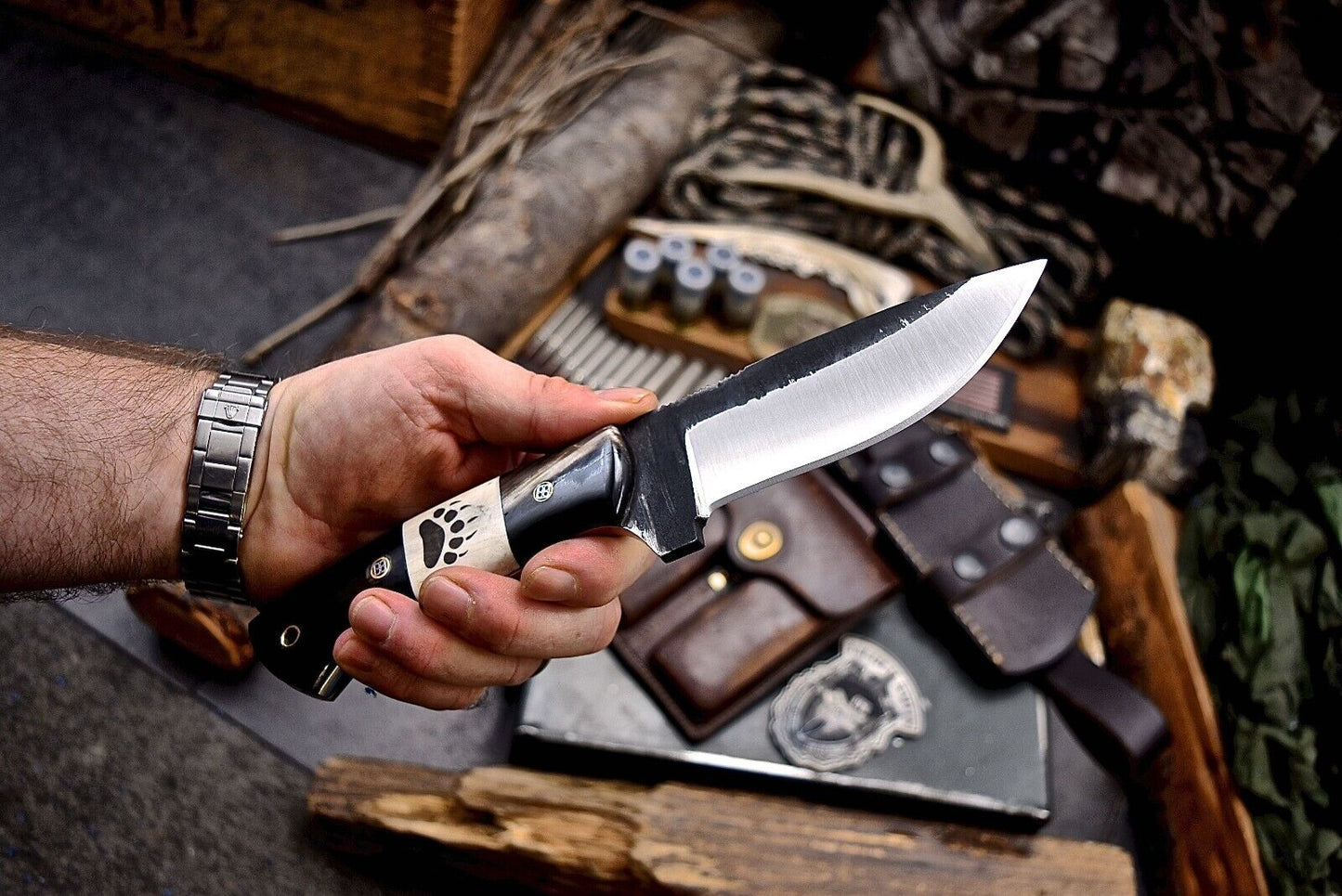 Texan Knives Custom Handmade Skinning Blade with J2 Steel and Buffalo Horn & Camel Bone Handle - 4.5" Blade