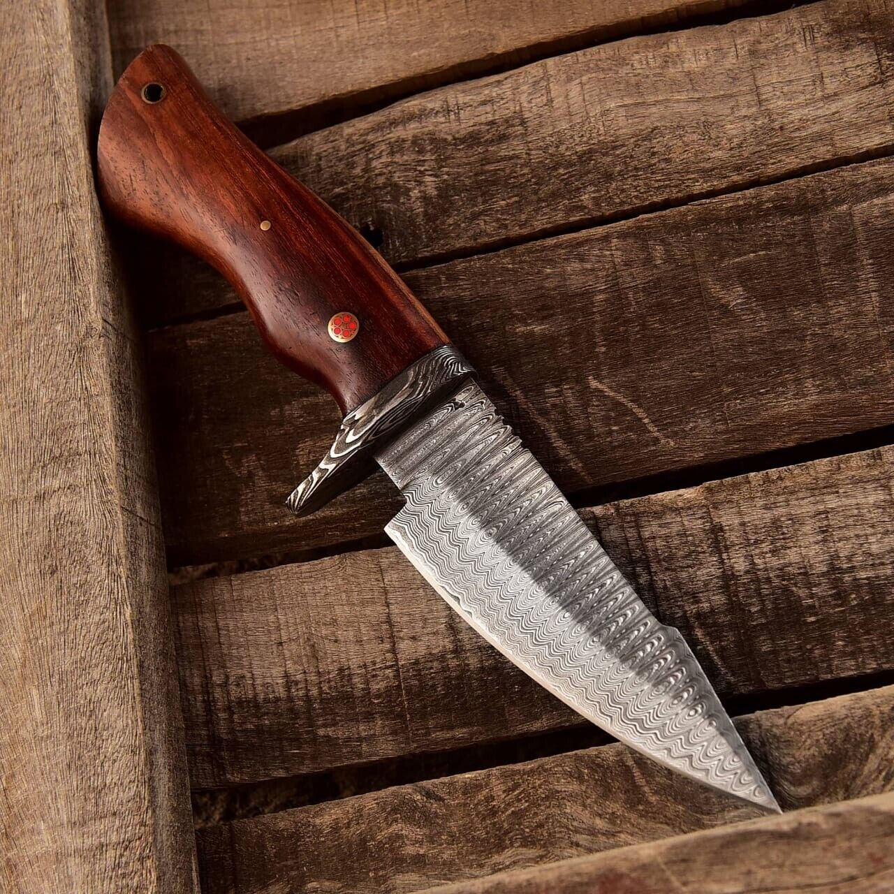 Texan Knives Custom Handmade Small Hunting Knife with Damascus Steel Blade