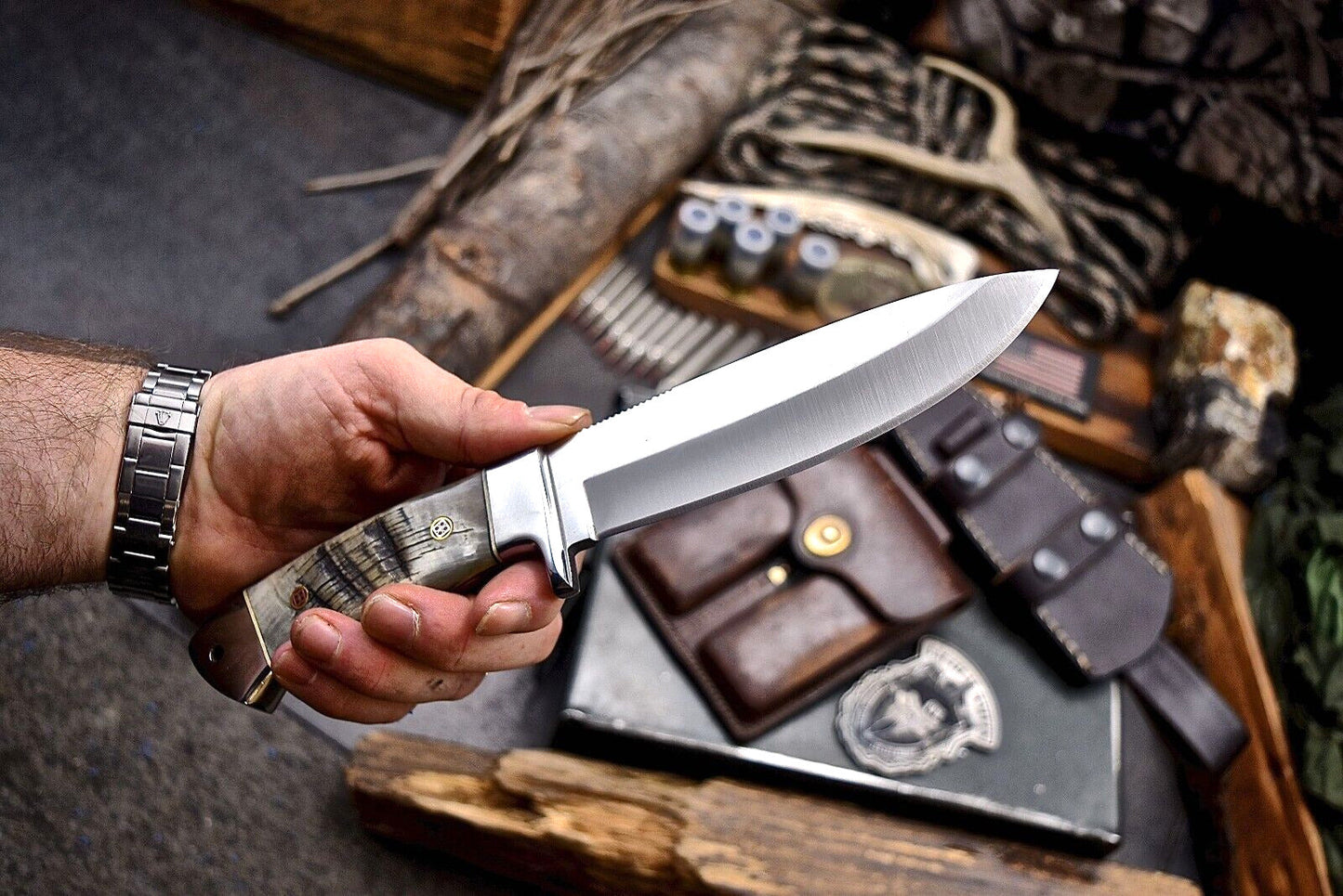 Texan Knives Custom Handmade J2 Steel Skinner Knife – Sheep Horn Handle