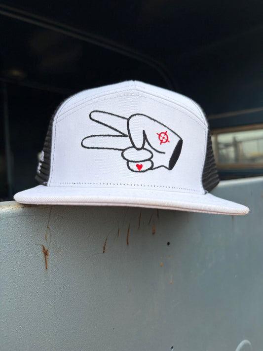 Hustlin Hippie PL Series 7 Panel Mesh Snapback- WHITE/BLACK- BLACK LOGO w/ BOLD style