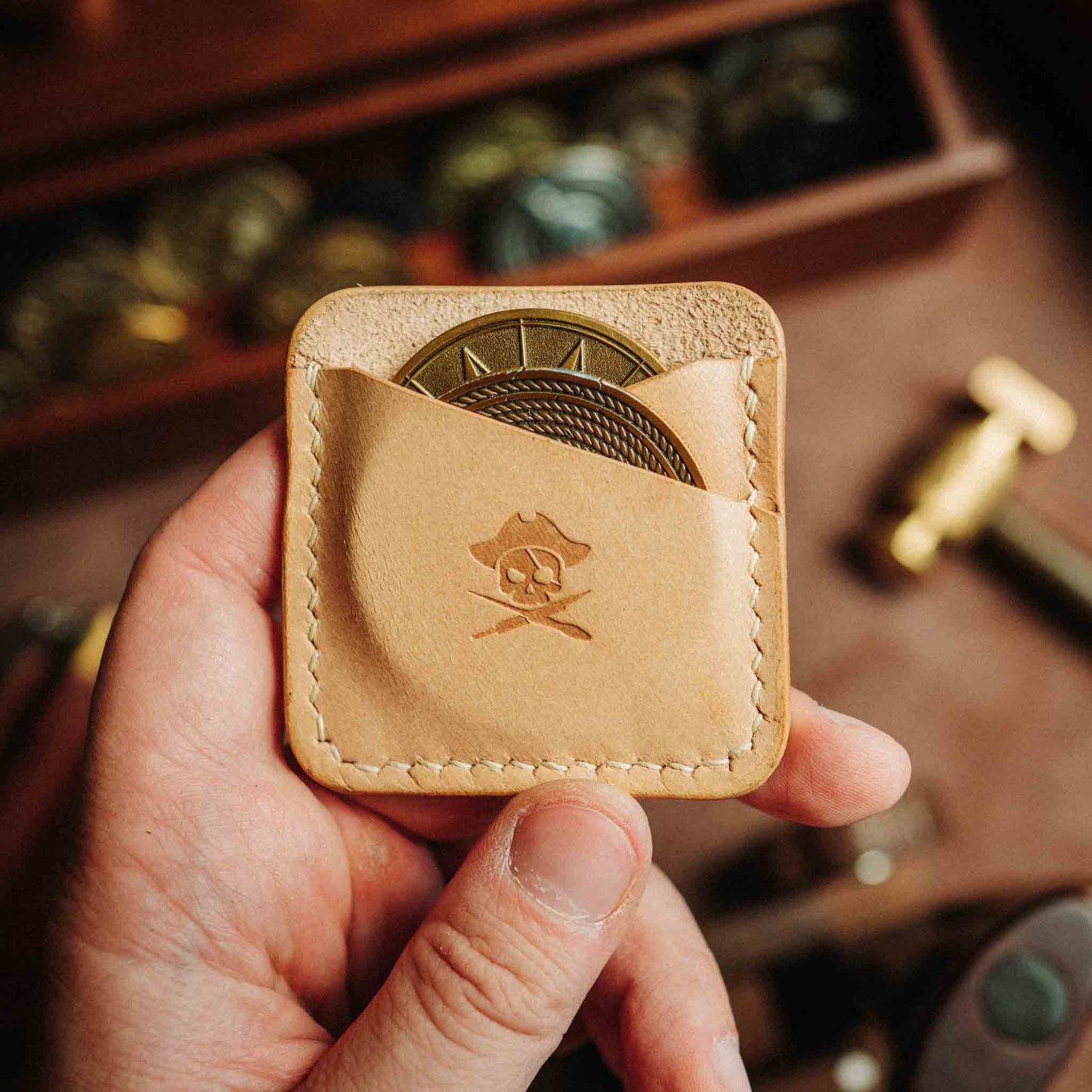 Pirate Goods Double Coin Holder - Peso Pocket Duo | Challenge Coin Case | Handcrafted Leather