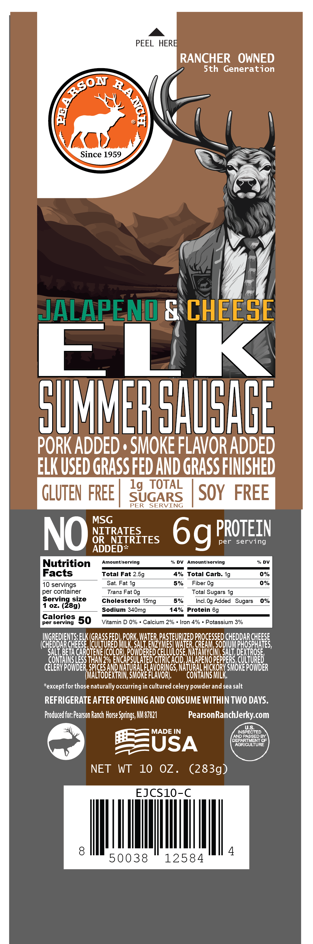 Pearson Ranch - Elk Jalapeno Cheese Summer Sausage (12 oz.)