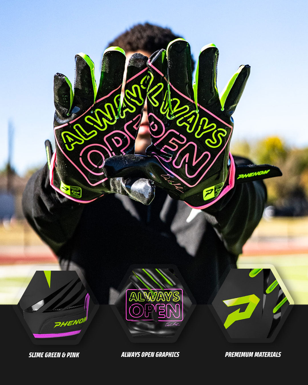 Phenom Elite Always Open Football Gloves - VPS5 by Phenom Elite
