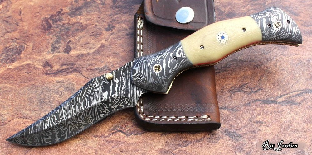 KBS Knives Everyday Carry Custom Handcrafted Damascus Steel Folding Pocket Knife with G10 & Damascus Bolster Handle – The Vanguard