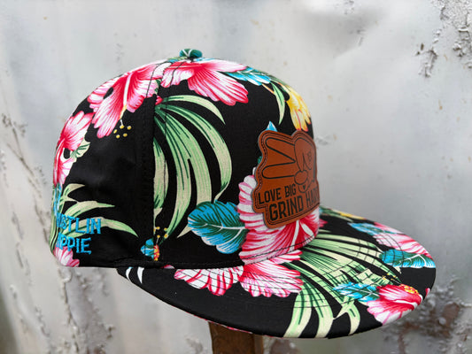 Hustlin Hippie PL Series 5 Panel Snapback Hat- FLORAL- “Love Big, Grind Hard” Patch