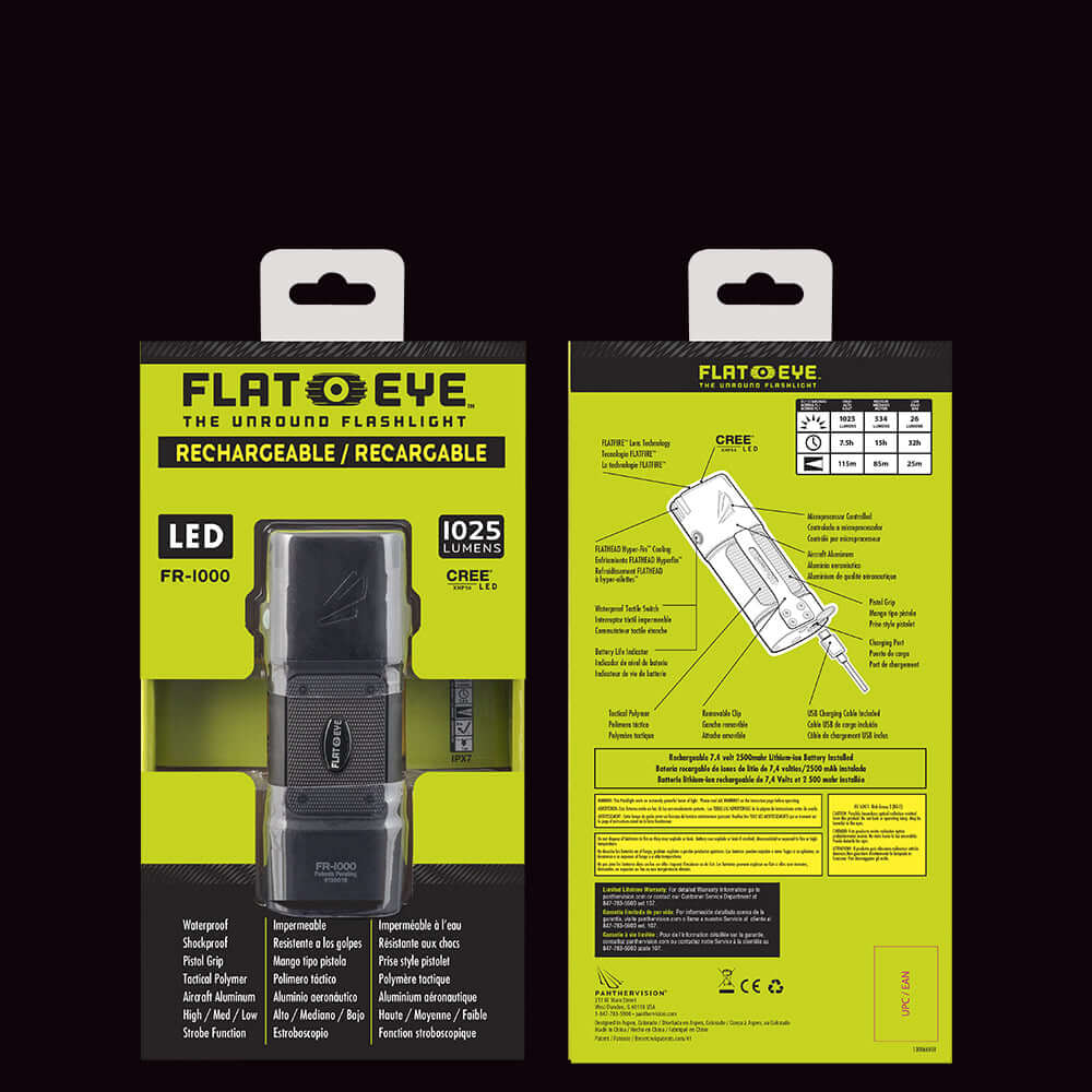 Panther Vision FLATEYE™ Rechargeable FR-1000 Flashlight - 1025 Lumens